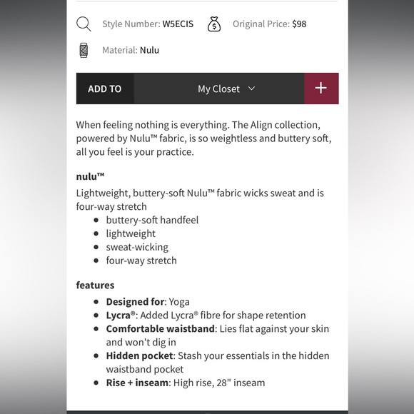 Lululemon Align High-Rise Pant 28" size 10 light blue - Picture 2 of 7